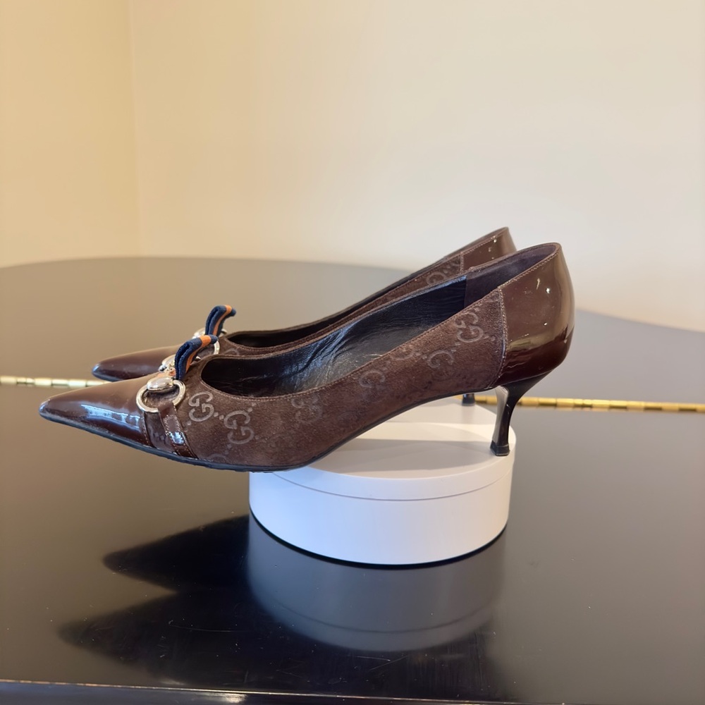 Gucci Authentic Vintage Retro Rare Luxury Patent Suede GG monogram Pumps/Shoes - Picture 3 of 17